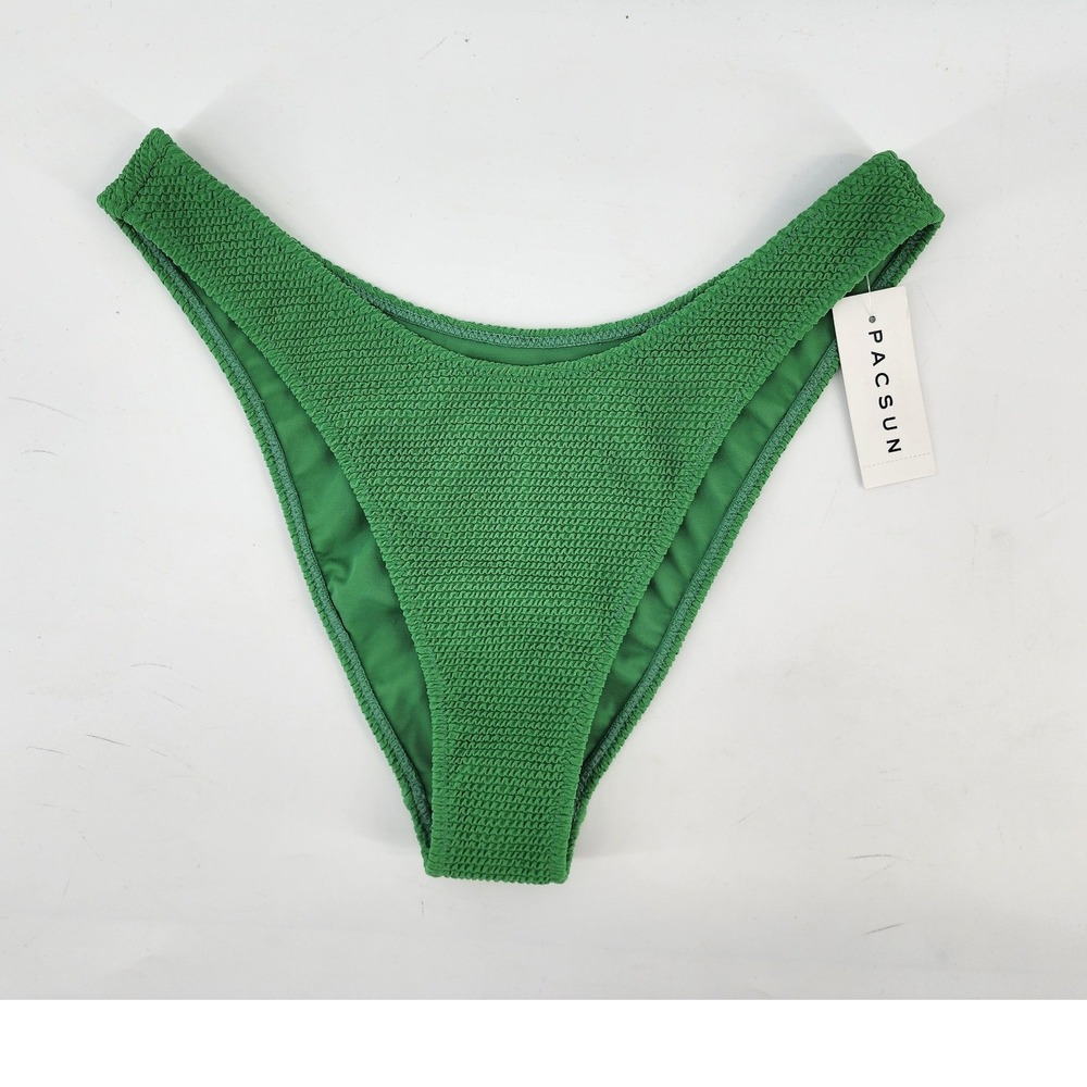 PacSun Green Textured Smocked High Cut Bikini Bottom Size Medium